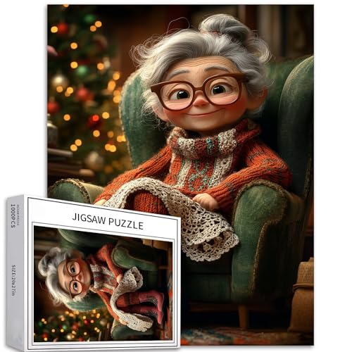 Großmutter Weben Schals, 1000 Teile Puzzle für Erwachsene, Weihnachtsbaum-Hintergrund, Kunst, Puzzle, anspruchsvolle Familienaktivitäten, buntes DIY-Bastelpuzzle für Heimdekoration, Geschenke, 50 x 70 von Generic