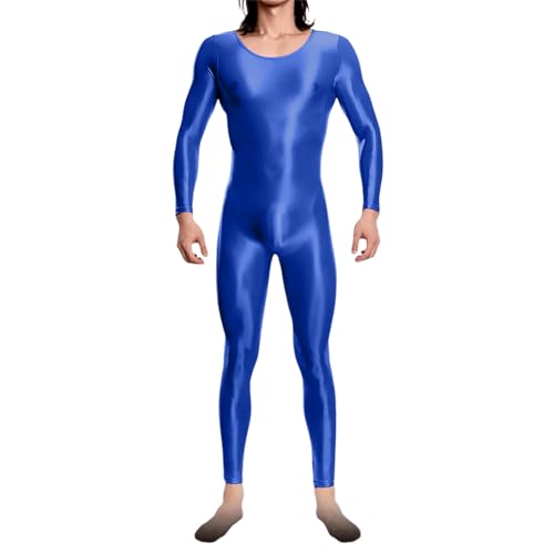 Grün Zentai Ganzkörper Overall Herren Glänzend Body Suit Metallic Jumpsuit Ganzkörperanzug Rundhals Zentai Suit Wet Look Ganzanzug Kostüm Halloween Karneval Cosplay Suit Alien Kostüm (Blue, M) von Generic
