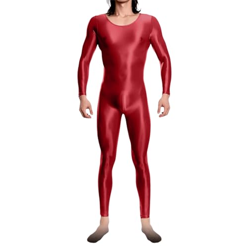 Grün Zentai Ganzkörper Overall Herren Glänzend Body Suit Metallic Jumpsuit Ganzkörperanzug Rundhals Zentai Suit Wet Look Ganzanzug Kostüm Halloween Karneval Cosplay Suit Alien Kostüm (Red, M) von Generic