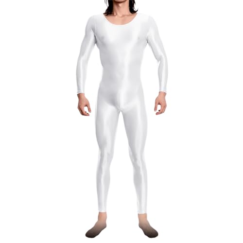 Grün Zentai Ganzkörper Overall Herren Glänzend Body Suit Metallic Jumpsuit Ganzkörperanzug Rundhals Zentai Suit Wet Look Ganzanzug Kostüm Halloween Karneval Cosplay Suit Alien Kostüm (White, M) von Generic