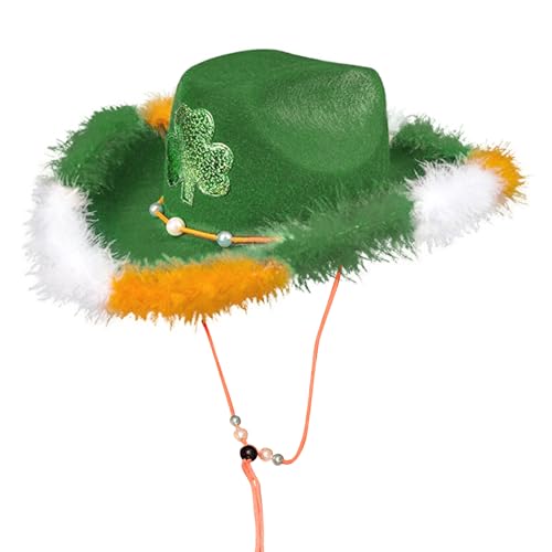 Grüner Cowboyhut, Filzstoff, Glitzer, Hüte mit irischem Flair, Federkrempe, absolut bequem, grüne Federhut, für Damen, Herren, Party, Hochzeit, Halloween, Kostümpartys von Generic