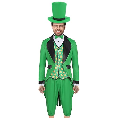 Grüner Leprechaun Kostüm für Männer, Grüner Leprechaun Kostüm für Erwachsene | Erwachsene Irish Green Leprechaun Kostüm | Weiche und bequeme Cosplay-Kostüme für Spielspiele, Ornamentpartys von Generic