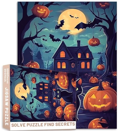 Gruselige Karnevalsgeister, Vollmond-Puzzle, 1000 Teile, Halloween-Nacht-Szene, bunt, DIY-Puzzles für Heimdekoration, Geschenke, Familienpuzzle, perfekt für Spieleabende von Generic