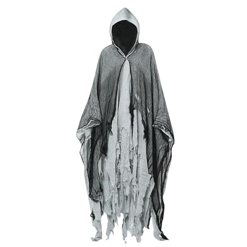 Gruseliger Halloween-Umhang - Uni Kapuzenumhang für Erwachsene, gruseliges Halloween-Kostüm | Weißer Netz-Kostüm-Umhang für Halloween-Partys, Themen-Tänze von Generic