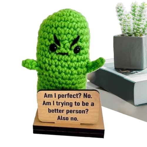 Gurken-Strickpuppe, Spielzeug für Gurken-Puppe, Spielzeug für emotionale Unterstützung, niedliche positive Gurken-Häkelpuppe mit abnehmbarer Basis, Puppe von Generic