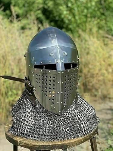 HMB 18 Gauge Stahl Mittelalterlicher Roa Bascinet Helm 18 Gauge Ritter Wikinger Helm, Standard, Silber-Finish von Generic