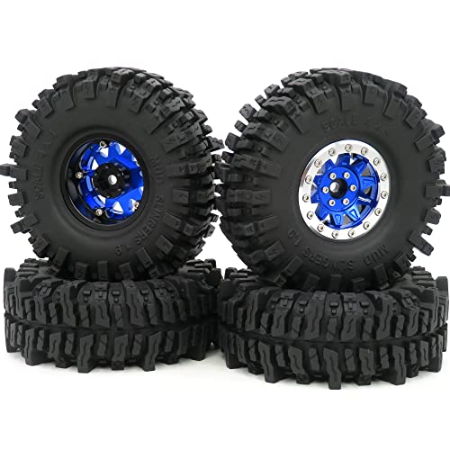 HOBBYSOUL RC Schweren 1.9 Beadlock Felgen Blau Silber & 1.9 Crawler Reifen 1.9 Mud Slingers 120mm/4.72" für Traxxas TRX-4 / RC4WD D90 D110 TF2 / Tamiay CC01 / Axial SCX10 90047 AXI03007,(4 Stück) von Generic