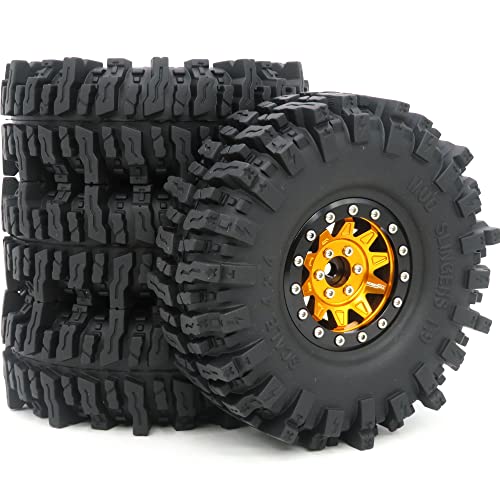 HOBBYSOUL RC Schweren 1.9 Beadlock Felgen Gold schwarz & 1.9 Mud Slingers Reifen Höhe 120mm/4.72" für 1/10 Crawler LKW Traxxas TRX-4 / RC4WD D90 D110 TF2 / Tamiay CC01 / Axial SCX10,(4 Stück) von Generic