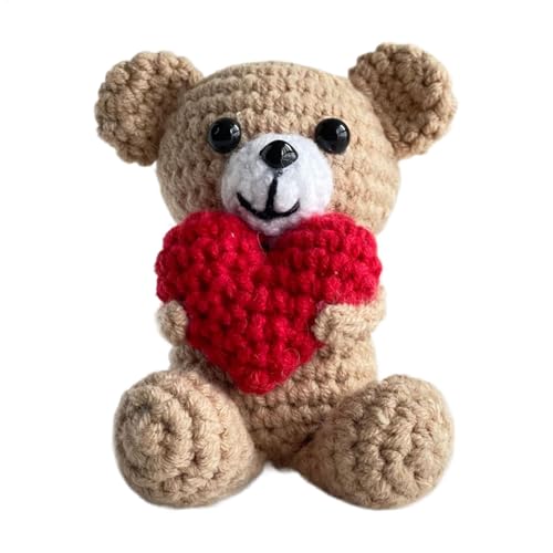 Häkelbärenpuppe - Süßes handgefertigtes Plüschbärenpuppe, Teddybär, weiches gestricktes gefülltes Tier mit Herz, perfektes Spielzeug in Taschengröße, einzigartiges Häkelgeschenk für Kinder, entzückend von Generic
