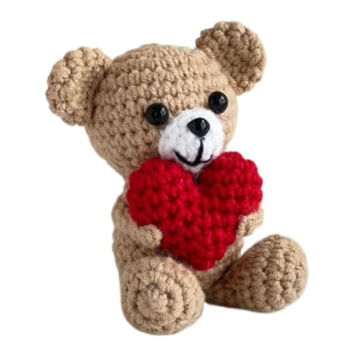 Häkeln Bär Puppe - Niedliche Strickplüschpuppe, Taschenplüschtier | Teddybär Häkelpuppe Strickpuppe, Plüschpuppe, Herzplüschtier von Generic