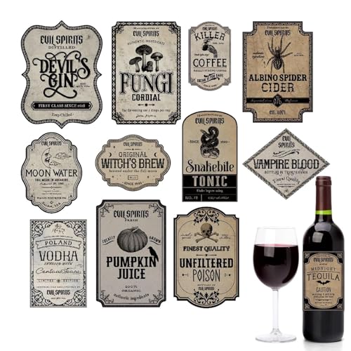 Haftetiketten Für Halloween -Weinflaschen - 12 Spirituosenlabelpaket | Dekorationen Von Gruseligen Getränken, Selbstfestigen Wrappern Für Whisky, Wodka, Bier, Champagner, Tisch Haftetiketten Für Halloween -Weinflaschen - 12 Spirituosenlabelpaket | Dekorationen Von Gruseligen Getränken, Selbstfestigen Wrappern Für Whisky, Wodka, Bier, Champagner, Tisch von Generic