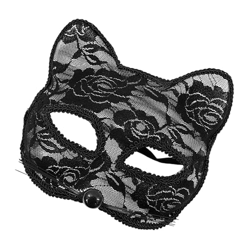 Halbgesichts-Augenabdeckung aus Spitze – Halloween-Katzen-Gesichtsabdeckung, halbe Gesichtsmaske | Bequeme Partybrille mit Schleife für Halloween von Generic