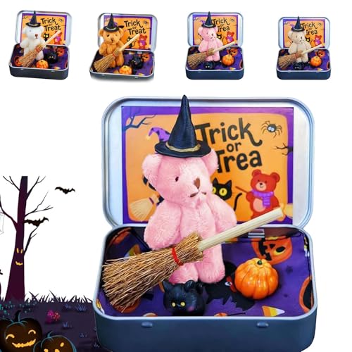 Halloween-Bär in Einer Box, niedliche Halloween-Dekoration mit Hexen-Teddy mit Besen, Kürbis und Katze, emotional unterstützendes Plüschtier für Jungen und Mädchen, Überraschungsgeschenkidee Pink Halloween-Bär in Einer Box, niedliche Halloween-Dekoration mit Hexen-Teddy mit Besen, Kürbis und Katze, emotional unterstützendes Plüschtier für Jungen und Mädchen, Überraschungsgeschenkidee Pink von Generic