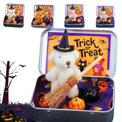 Halloween-Bär in Einer Box, niedliche Halloween-Dekoration mit Hexen-Teddy mit Besen, Kürbis und Katze, emotional unterstützendes Plüschtier für Jungen und Mädchen, Überraschungsgeschenkidee White Halloween-Bär in Einer Box, niedliche Halloween-Dekoration mit Hexen-Teddy mit Besen, Kürbis und Katze, emotional unterstützendes Plüschtier für Jungen und Mädchen, Überraschungsgeschenkidee White von Generic