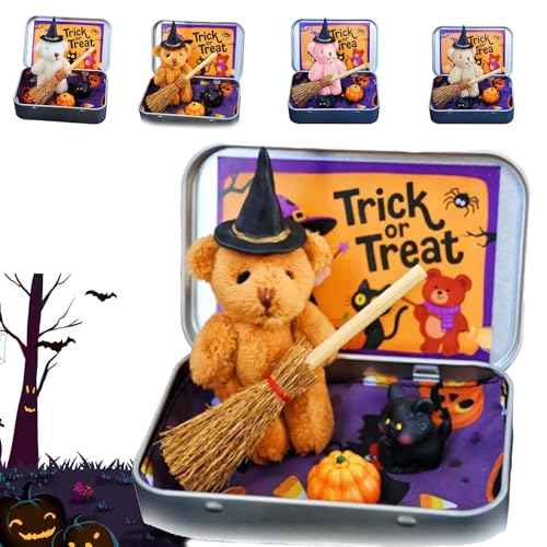 Halloween-Bär in Einer Box, niedliche Halloween-Dekoration mit Hexen-Teddy mit Besen, Kürbis und Katze, emotional unterstützendes Plüschtier für Jungen und Mädchen, Überraschungsgeschenkidee Brown Halloween-Bär in Einer Box, niedliche Halloween-Dekoration mit Hexen-Teddy mit Besen, Kürbis und Katze, emotional unterstützendes Plüschtier für Jungen und Mädchen, Überraschungsgeschenkidee Brown von Generic