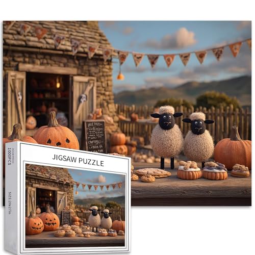 Halloween Booths 1000-teiliges Puzzle für Erwachsene, Halloween-Cartoon-Stil, Kunst-Puzzle, bunte DIY-Puzzles für Heimdekoration, Geschenke, Familienpuzzle, perfekt für Spieleabende, 70 × 50 cm von Generic