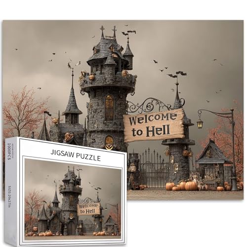 Halloween Castle 1000 Teile Puzzle für Erwachsene Horror Märchen Stil Kunst Puzzle Bunte DIY Puzzles für Heimdekoration Geschenke Familie Puzzle Perfekt für Spielabende 70 × 50 cm von Generic