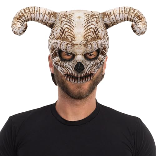 Halloween Dämon Totenkopf Masken Horror Skelett Teufel Maske Grusel Hörner Teufelsmaske Skull Halbmaske Scary Devil Demon Mask Creepy Halloween Kostüme Erwachsene Kinder Haloween Costume von Generic