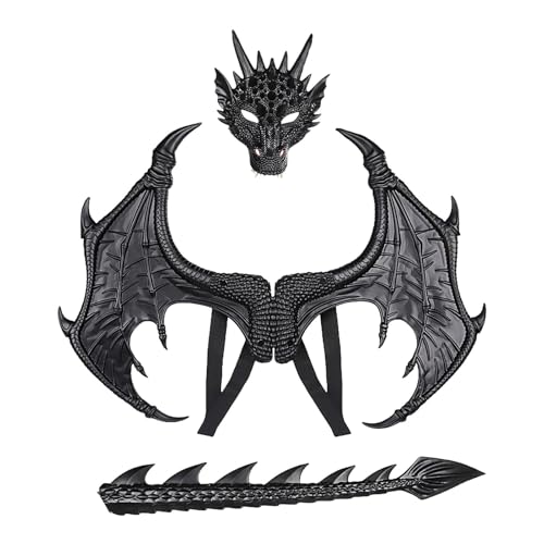 Halloween- -Cosplay-Set – Tragbares Drachenschwanz-Set, realistisches Flügelschwanz-Set | Komplettes Drago Kids Dragon-Kostüm für Halloween-Partys Halloween- -Cosplay-Set – Tragbares Drachenschwanz-Set, realistisches Flügelschwanz-Set | Komplettes Drago Kids Dragon-Kostüm für Halloween-Partys von Generic