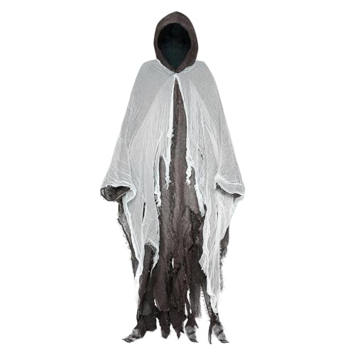 Halloween Geister Kostüm Erwachsene Gruselige Halloween Umhang mit Kapuze Geist Cape Outfit Geist Kostüme Halloween-Kostüm für Herren Damen von Generic