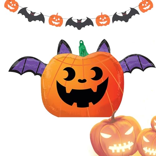 Halloween Geisterballons | Folienballons mit Kürbisfledermäusen für Halloween-Dekoration | Halloween Motto-Party Luftballons für Halloween-Party, Mottoparty von Generic