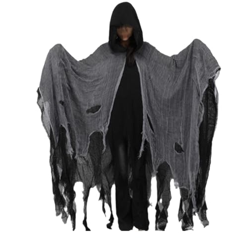 Halloween Geisterumhang - Atmungsaktives Spukhaus Kostüm für Erwachsene | Gruseliger Hexenumhang mit Kapuze für Frauen, Geisterumhang für Halloween-Partys, perfekt für Veranstaltungen auf der von Generic