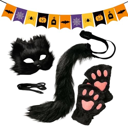 Halloween-Gesichtsmaske, Tiermaske aus Fell – Handschuhe, Schwanz, Partyzubehör, Fotorequisiten, Halloween-Zubehör, für Cosplay, Kostüm, Weihnachten und Karneval Halloween-Gesichtsmaske, Tiermaske aus Fell – Handschuhe, Schwanz, Partyzubehör, Fotorequisiten, Halloween-Zubehör, für Cosplay, Kostüm, Weihnachten und Karneval von Generic