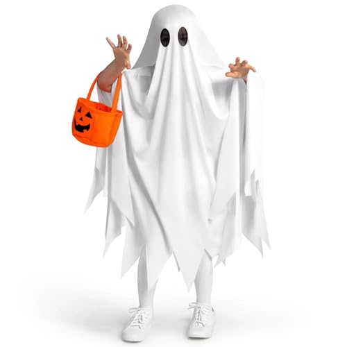 Halloween Ghost Costum - Weiße Umhangoutfit, Gruseliges Poncho -Kostüm | Stylish Cosplay Cape Mit Kürbisbeutel, School Play Birthday Festival Dekoration Für Kinder Halloween Ghost Costum - Weiße Umhangoutfit, Gruseliges Poncho -Kostüm | Stylish Cosplay Cape Mit Kürbisbeutel, School Play Birthday Festival Dekoration Für Kinder von Generic