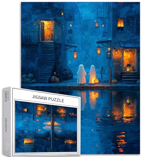 Halloween Ghost Puzzle für Erwachsene, Fantasy-Ölgemälde, Kunst-Puzzle, herausfordernde Familienaktivitäten, buntes Bastelpuzzle für Heimdekoration, Geschenke, 50,8 x 68,6 cm, 1000 Teile von Generic