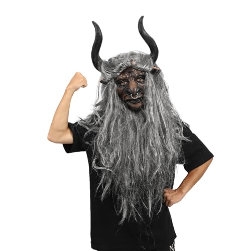 Halloween Gruselige Ziegenmaske Gruselige Kuh Maske Horror Fiend Maske Stier Maske mit Haar Minotaurus Kostüm (A) von Generic