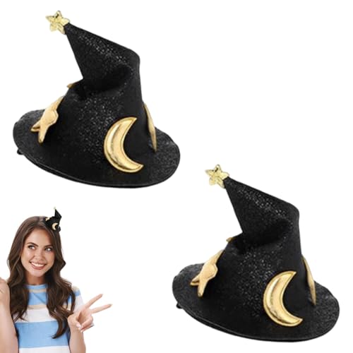 Halloween-Haarklammern, 2 Stück Kopfbedeckungen für Halloween-Kostüm, Mütze mit Anstecknadel für Kleidung, Stern- und Mond-Design, für Halloween-Aktivitäten von Generic