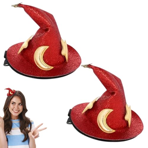 Halloween-Haarklammern, kleine gruselige Haarspangen, Zaubererhut Kopfschmuck, 2 Stück, Haarnadeln für Frauen, glänzender Stern und Mond, Kopfbedeckung, M Hut Halloween-Haarklammern, kleine gruselige Haarspangen, Zaubererhut Kopfschmuck, 2 Stück, Haarnadeln für Frauen, glänzender Stern und Mond, Kopfbedeckung, M Hut von Generic