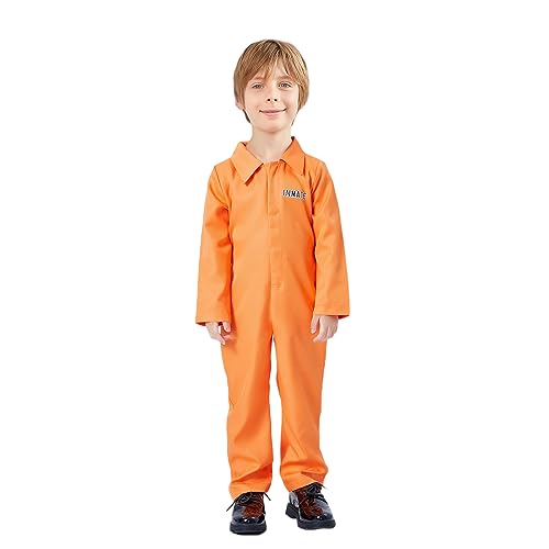 Halloween Häftling Cosplay Kostüm für Erwachsene Kinder Gefängnis Orange Uniform Fancy Dress Up Kleidung für Karneval Urlaub (Kids Orange, M) von Generic