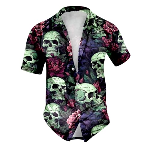 Halloween Hemd Herren Kurzarm, Lustige Kurzarmhemd Herren Mit Totenkopf Druck, Button Down Hawaiihemd Große Größe Slim Fit Hemden Freizeithemd Weich Bequeme Hemdjacke Festival Partyhemd Für Männer Halloween Hemd Herren Kurzarm, Lustige Kurzarmhemd Herren Mit Totenkopf Druck, Button Down Hawaiihemd Große Größe Slim Fit Hemden Freizeithemd Weich Bequeme Hemdjacke Festival Partyhemd Für Männer von Generic