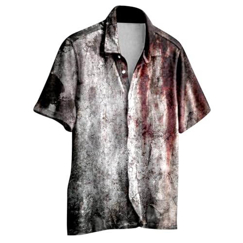 Halloween Hemd Herren Kurzarm Gruselig Kurzarmhemd mit Blutspritzer Blutige Hemden Button Down Lustige Blood Herrenhemd Freizeithemd Casual Locker Hawaiihemd Festival Halloweenhemd Für Männer von Generic