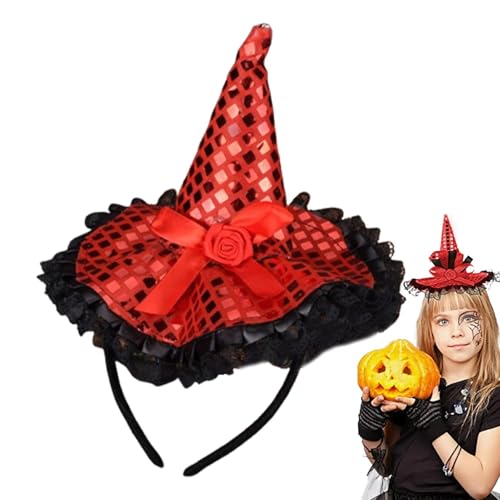 Halloween Hexe Stirnband, Hexe Hut Stirnbänder Erwachsenen,Hut Hoop Band Pailletten Spitze Halloween Stirnband | Kostüm Hut Kopfbedeckung für Mädchen Frauen von Generic