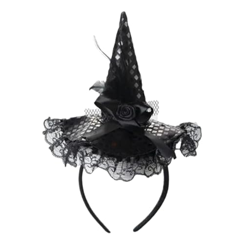 Halloween Hexe Stirnband - Pailletten Spitze Hoop für Mädchen & Frauen | Niedlicher Hexenhut Stirnband | Elegante Halloween Kostüm Kopfbedeckung von Generic