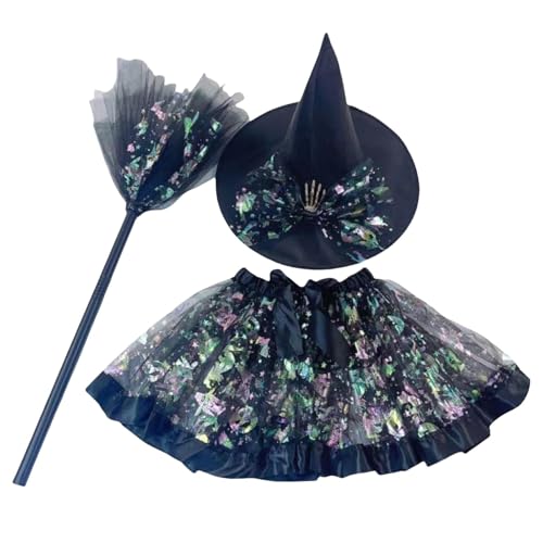 Halloween Hexe Tutu Outfit, Mädchen Hexe Hutkleid,3pcs Set Mädchen Halloween Hexe Tutu Rock - Mädchen Halloween Hexe Tutu Rock für Geburtstagsparty Festival von Generic
