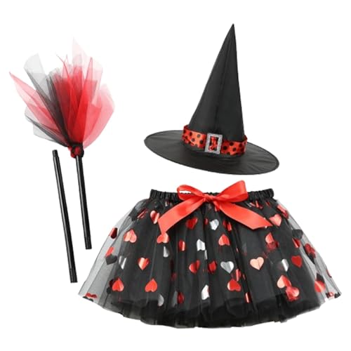 Halloween Hexe Tutu Outfit, Mädchen Hexenkleid Und Hut | Cosplay Kostüme Rock 3-teiliges Set Halloween Tutu Mit Hexenhut | Mädchen Halloween Hexe Tutu Rock für Geburtstagsparty Festival Halloween Hexe Tutu Outfit, Mädchen Hexenkleid Und Hut | Cosplay Kostüme Rock 3-teiliges Set Halloween Tutu Mit Hexenhut | Mädchen Halloween Hexe Tutu Rock für Geburtstagsparty Festival von Generic