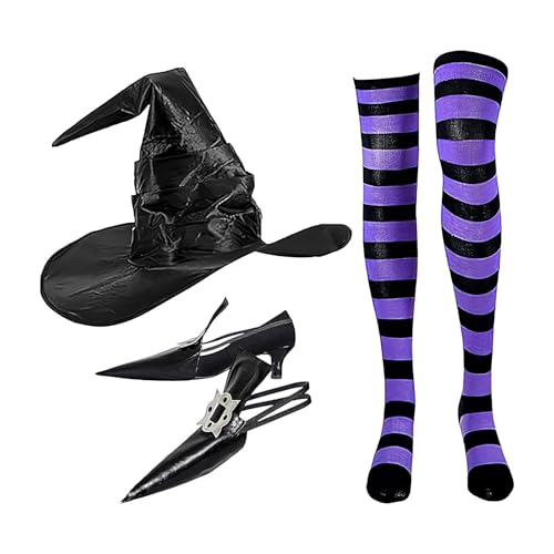 Halloween-Hexen-Verkleidungsset – Hexen-Verkleidung, spitze Hexenschuhe | Spitze Hexenschuhe-Dekoration, Halloween-Hexenkostüm-Schuhüberzüge, gestreifte Kniestrümpfe und Hexenhut-Set zum Verkleiden Halloween-Hexen-Verkleidungsset – Hexen-Verkleidung, spitze Hexenschuhe | Spitze Hexenschuhe-Dekoration, Halloween-Hexenkostüm-Schuhüberzüge, gestreifte Kniestrümpfe und Hexenhut-Set zum Verkleiden von Generic