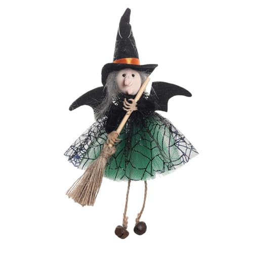 Halloween-Hexenfiguren – Halloween-Hexenpuppe, Halloween-Dekorations-Requisiten | Halloween-Hexe-Ornament mit Mullrock, animierte Hexe zum Aufhängen auf Besenstiel für Halloween drinnen und draußen von Generic
