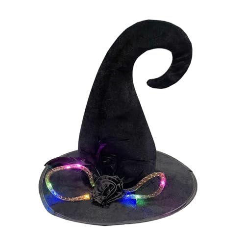 Halloween Hexenhut, Beleuchteter Hexenhut | Hüte für Halloween-Kostüme | Halloween-Kostüm Schwarzer Hexenhut für Frauen Zaubererhüte mit Federdekorationen co Halloween Hexenhut, Beleuchteter Hexenhut | Hüte für Halloween-Kostüme | Halloween-Kostüm Schwarzer Hexenhut für Frauen Zaubererhüte mit Federdekorationen co von Generic