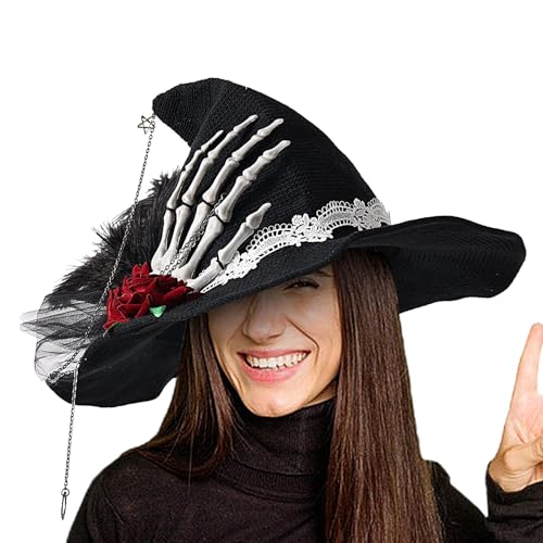 Halloween Hexenhut, Hexenhut Erwachsene | Halloween Breite Krempe Cap | Totenkopf Hand Hexenhut Halloween Kostüme Cap für Frauen von Generic