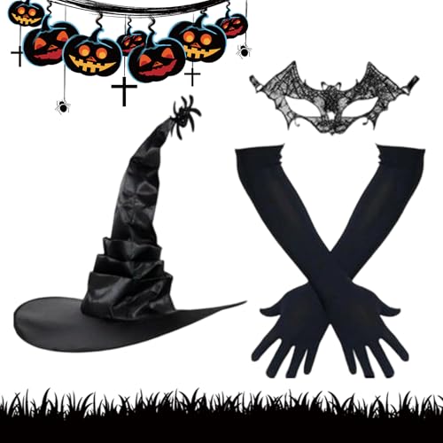 Halloween-Hexenhut | Verkleidung Hexenkappen | Frauenkostüm breite Krempe Hut Handschuhe für Halloween Cosplay Party Erwachsene Maskerade Karneval Verkleiden Foto Requisiten Halloween-Hexenhut | Verkleidung Hexenkappen | Frauenkostüm breite Krempe Hut Handschuhe für Halloween Cosplay Party Erwachsene Maskerade Karneval Verkleiden Foto Requisiten von Generic