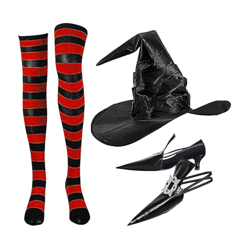 Halloween-Hexenkostüm – Halloween-Kostüm-Set | Hexenkostüm für die Halloween-Party | Halloween-Kostüm-Set aus Satin und PU | Dekoration von spitzen Hexenschuhen von Generic