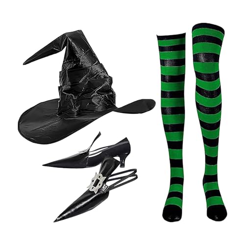 Halloween-Hexenkostüm – Halloween-Kostüm-Set | Hexenkostüm für die Halloween-Party | Halloween-Kostüm-Set aus Satin und PU | Dekoration von spitzen Hexenschuhen von Generic