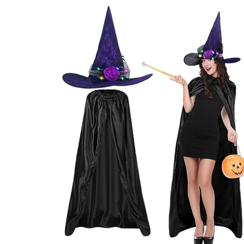 Halloween Hexenumhang, Halloween Kostüm Umhang | Halloween Hexenumhang Cosplay Kostüm - Halloween Kostüme Set Schwarzer Umhang mit beleuchtetem Hexenhut Halloween Hexenumhang, Halloween Kostüm Umhang | Halloween Hexenumhang Cosplay Kostüm - Halloween Kostüme Set Schwarzer Umhang mit beleuchtetem Hexenhut von Generic