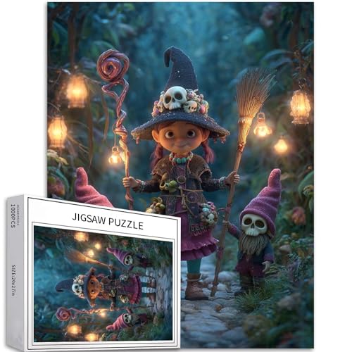 Halloween Huntress Puzzle für Erwachsene, Fantasy-Waldkunst-Puzzle, herausfordernde Familienaktivitäten, buntes Bastelpuzzle für Heimdekoration, Geschenke, 50,8 x 68,6 cm, 1000 Teile von Generic