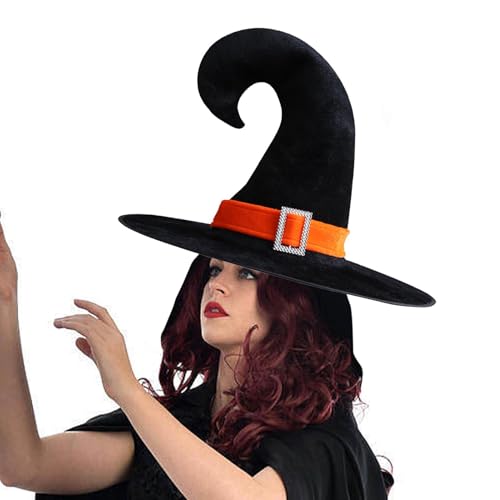 Halloween Hut - Halloween Schwarz Spitzhut - Faltbarer Schwarzer Hexenhut, Halloween Hut mit Silberschnalle Cosplay Kostüm Zubehör für Weihnachten Maskerade Hochzeit Geburtstag Party Ostern von Generic