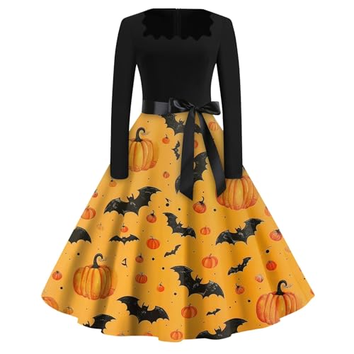 Halloween Kleid Damen Lustige Gerafft Cocktail Gruselig Cosplay Freizeitkleid Zeitgemäß Thematisch Kostüm Blutige Prinzessin Kleid Auffällig Tailliert Kleidung Abendkleid(1-Orange,M) von Generic
